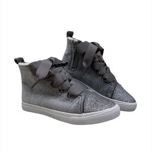 Cat & Jack Gray Velvet Silver Glitter High Top Sneakers - Girls Size 11